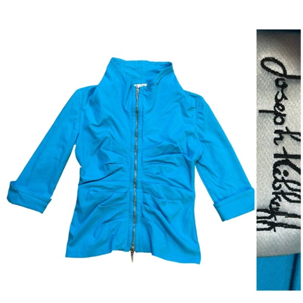 Joseph Ribkoff Vibrant Blue Lightweight 3/4 Sleeves Ruched Blazer Jacket